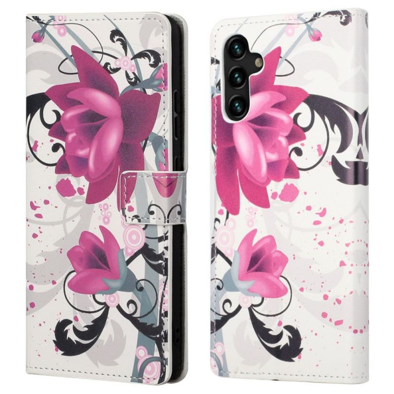 Capa De Couro Para Samsung Galaxy A13 5G / A04s Flores Tropicais