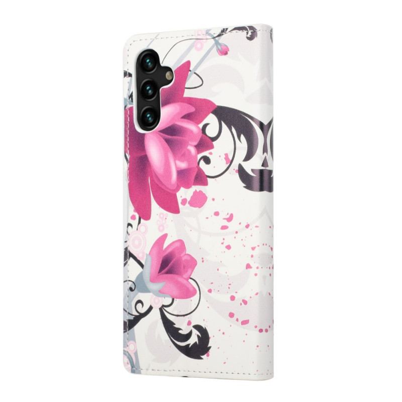 Capa De Couro Para Samsung Galaxy A13 5G / A04s Flores Tropicais