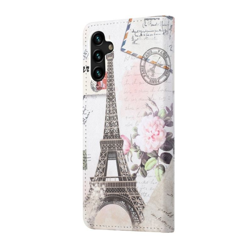Capa De Couro Para Samsung Galaxy A13 5G / A04s Torre Eiffel Retrô