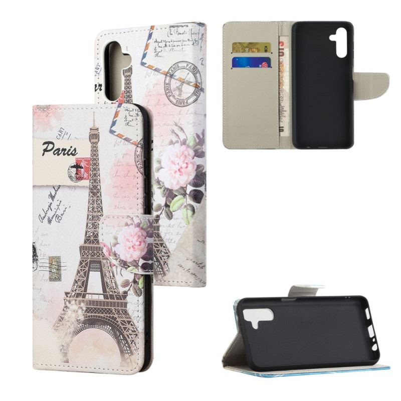 Capa De Couro Para Samsung Galaxy A13 5G / A04s Torre Eiffel Retrô