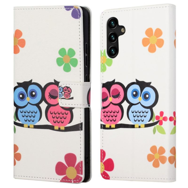 Capa Em Pele Para Samsung Galaxy A13 5G / A04s Par De Corujas