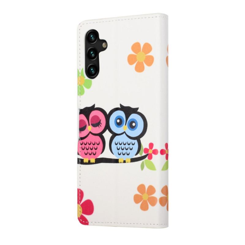 Capa Em Pele Para Samsung Galaxy A13 5G / A04s Par De Corujas