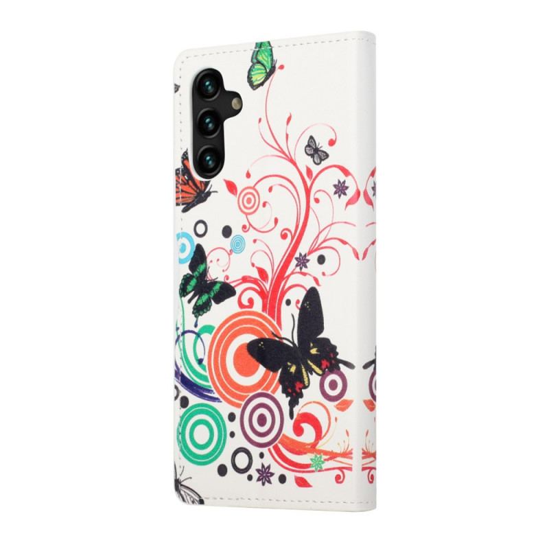 Capa Flip Para Samsung Galaxy A13 5G / A04s Borboletas E Flores