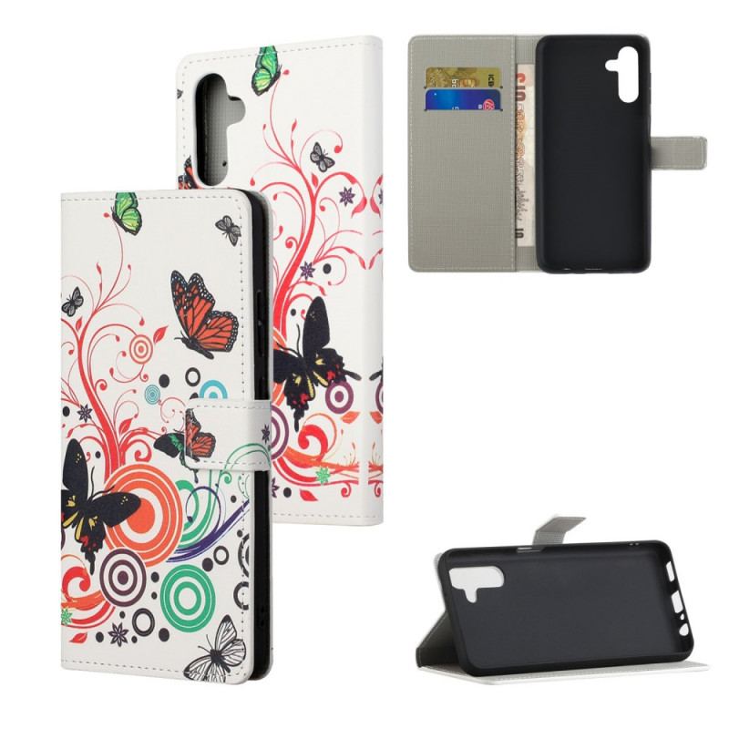 Capa Flip Para Samsung Galaxy A13 5G / A04s Borboletas E Flores