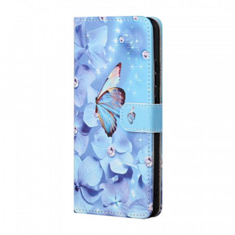 Capa Flip Para Samsung Galaxy A13 5G / A04s De Cordão Borboletas Strappy Diamond