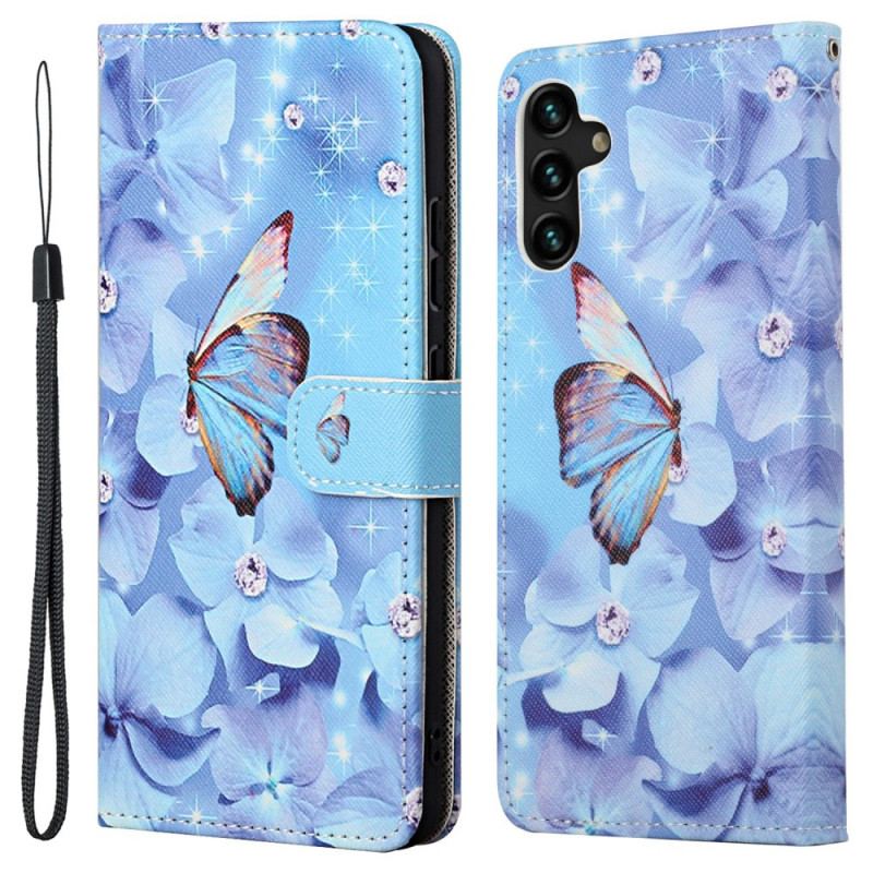 Capa Flip Para Samsung Galaxy A13 5G / A04s De Cordão Borboletas Strappy Diamond