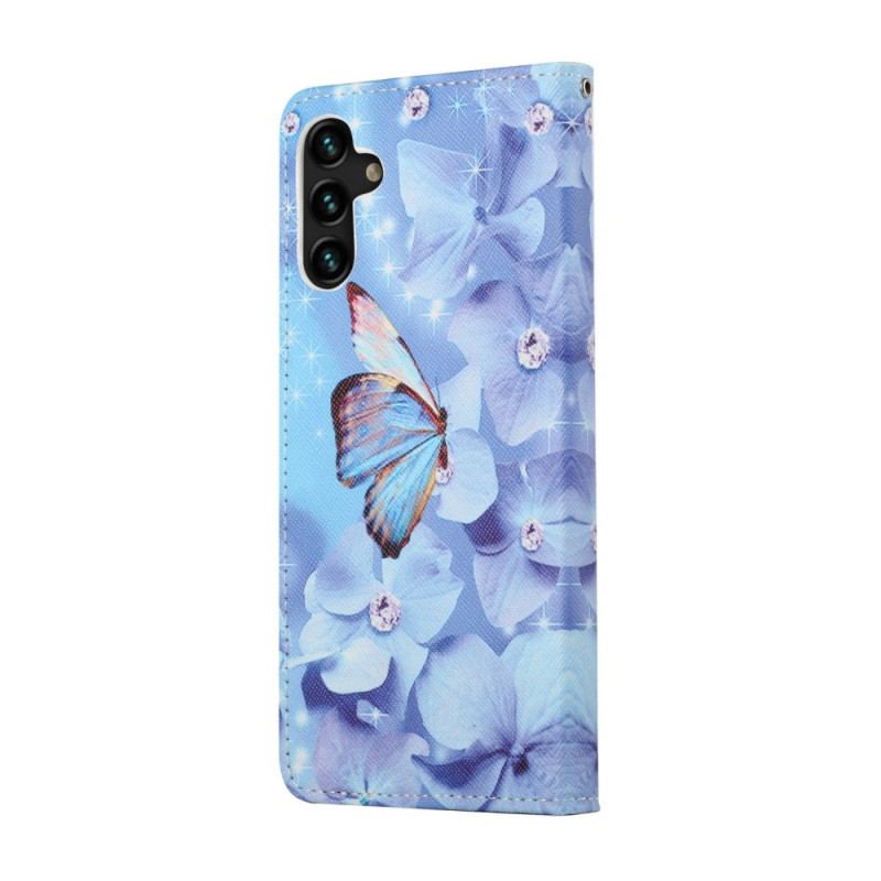 Capa Flip Para Samsung Galaxy A13 5G / A04s De Cordão Borboletas Strappy Diamond