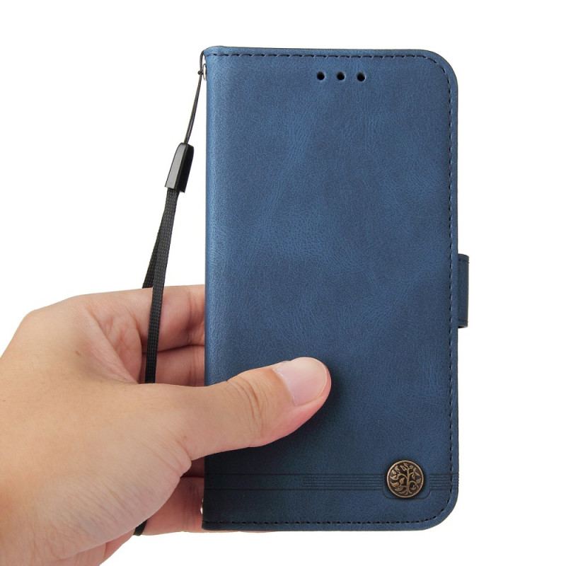 Capa Flip Para Samsung Galaxy A13 5G / A04s Correia E Rebite De Couro Sintético