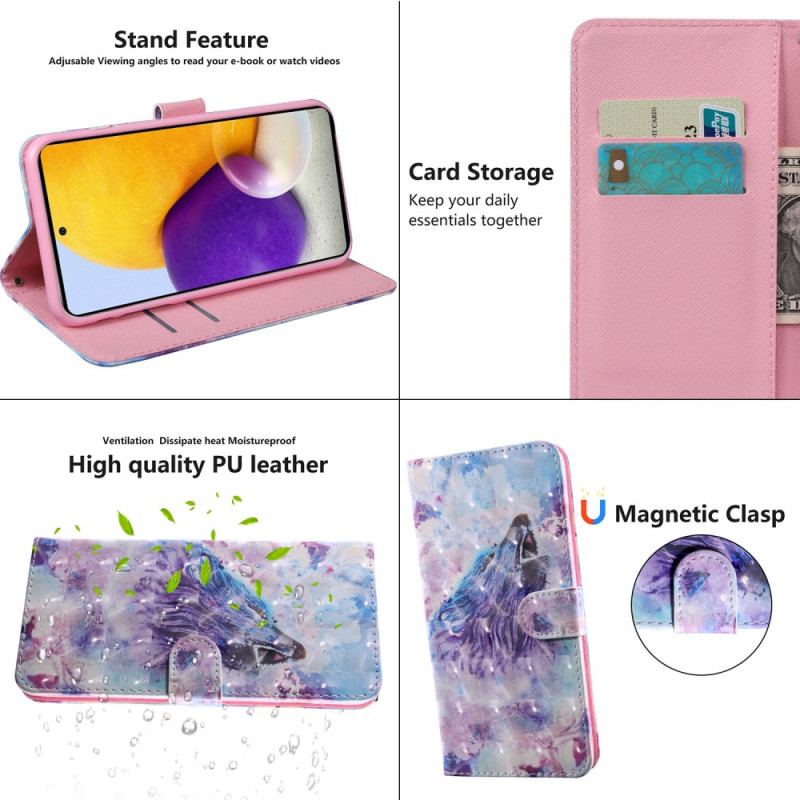 Capa Folio Para Samsung Galaxy A13 5G / A04s Aquarela Lobo