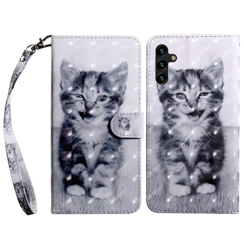 Capa Folio Para Samsung Galaxy A13 5G / A04s Gato Preto E Branco