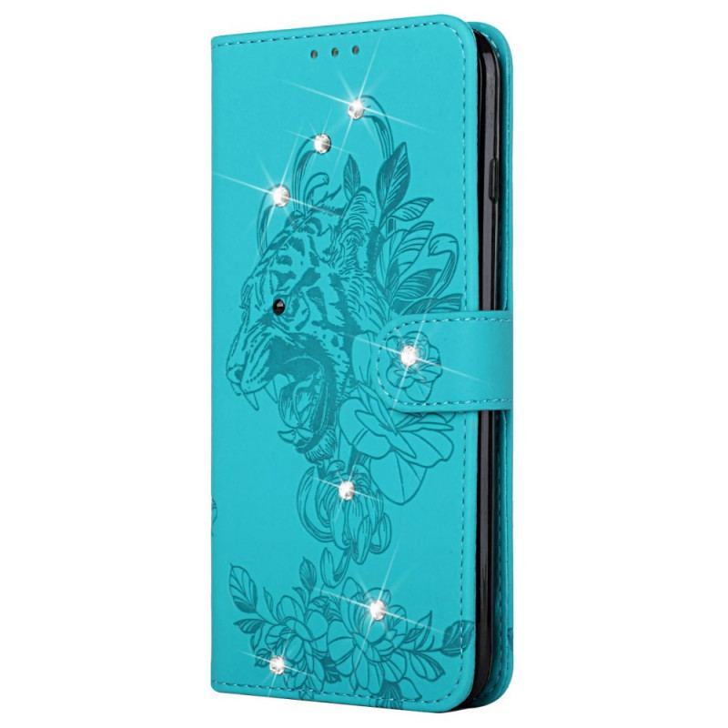 Capa Folio Para Samsung Galaxy A13 5G / A04s Tigre Barroco E Diamantes