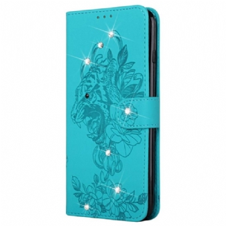 Capa Folio Para Samsung Galaxy A13 5G / A04s Tigre Barroco E Diamantes