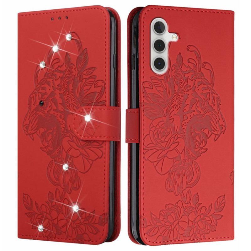 Capa Folio Para Samsung Galaxy A13 5G / A04s Tigre Barroco E Diamantes