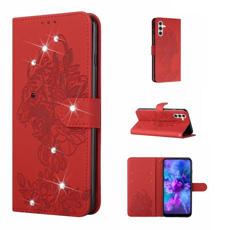 Capa Folio Para Samsung Galaxy A13 5G / A04s Tigre Barroco E Diamantes