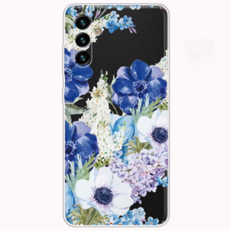 Capa Para Samsung Galaxy A13 5G / A04s Aquarela Flores Azuis