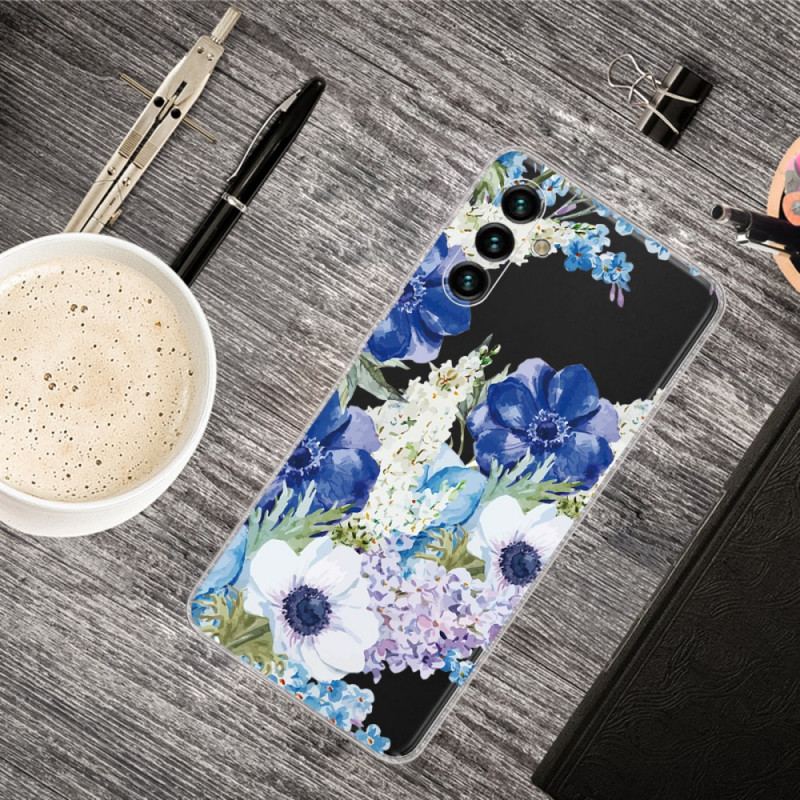 Capa Para Samsung Galaxy A13 5G / A04s Aquarela Flores Azuis