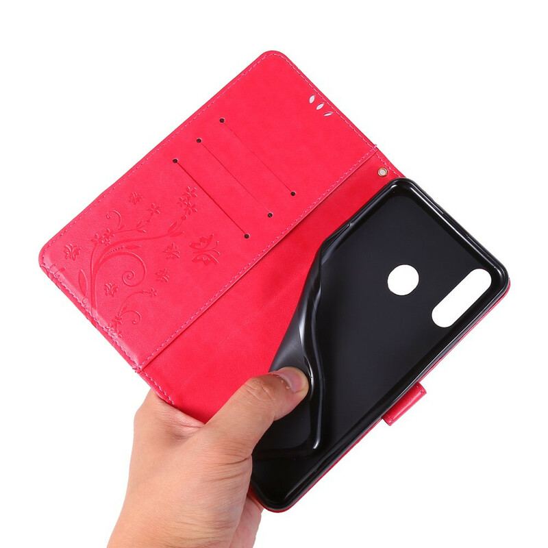 Capa De Couro Para Samsung Galaxy A20s Borboletas E Flores