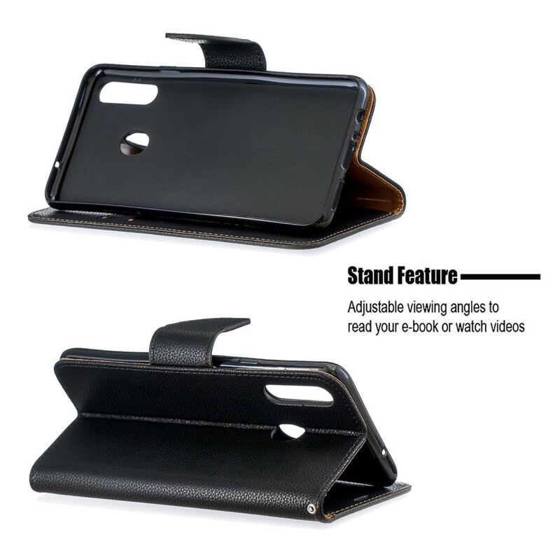 Capa De Couro Para Samsung Galaxy A20s Flip Lichia Rabat Oblíqua