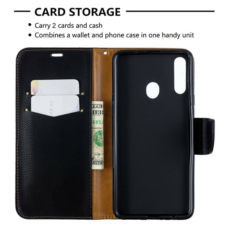 Capa De Couro Para Samsung Galaxy A20s Flip Lichia Rabat Oblíqua