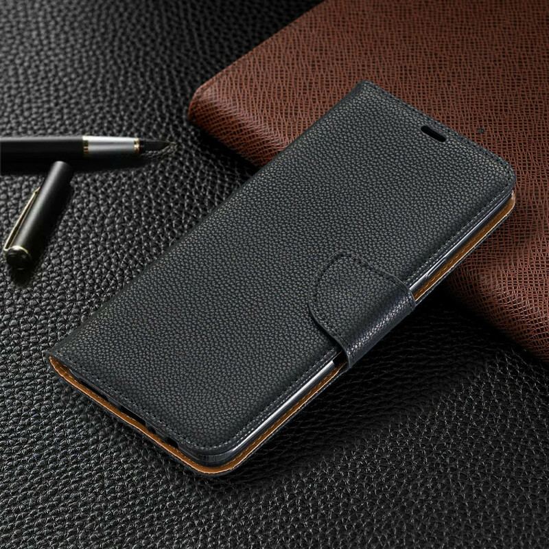 Capa De Couro Para Samsung Galaxy A20s Flip Lichia Rabat Oblíqua