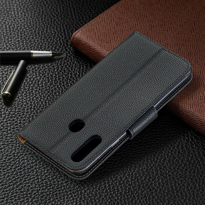 Capa De Couro Para Samsung Galaxy A20s Flip Lichia Rabat Oblíqua
