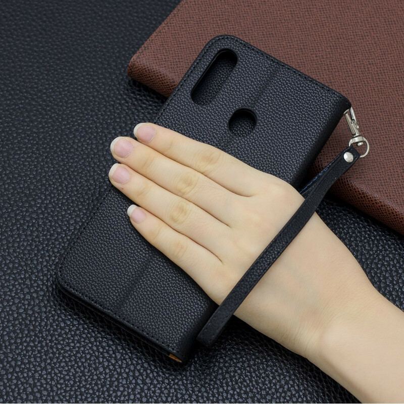 Capa De Couro Para Samsung Galaxy A20s Flip Lichia Rabat Oblíqua