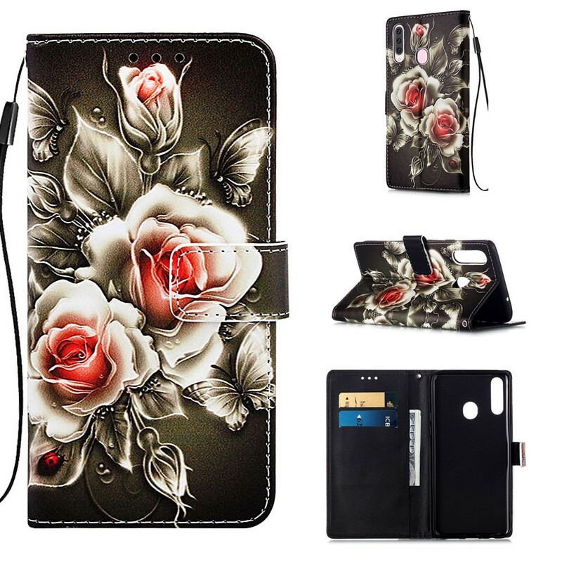 Capa Flip Para Samsung Galaxy A20s Rosas Douradas