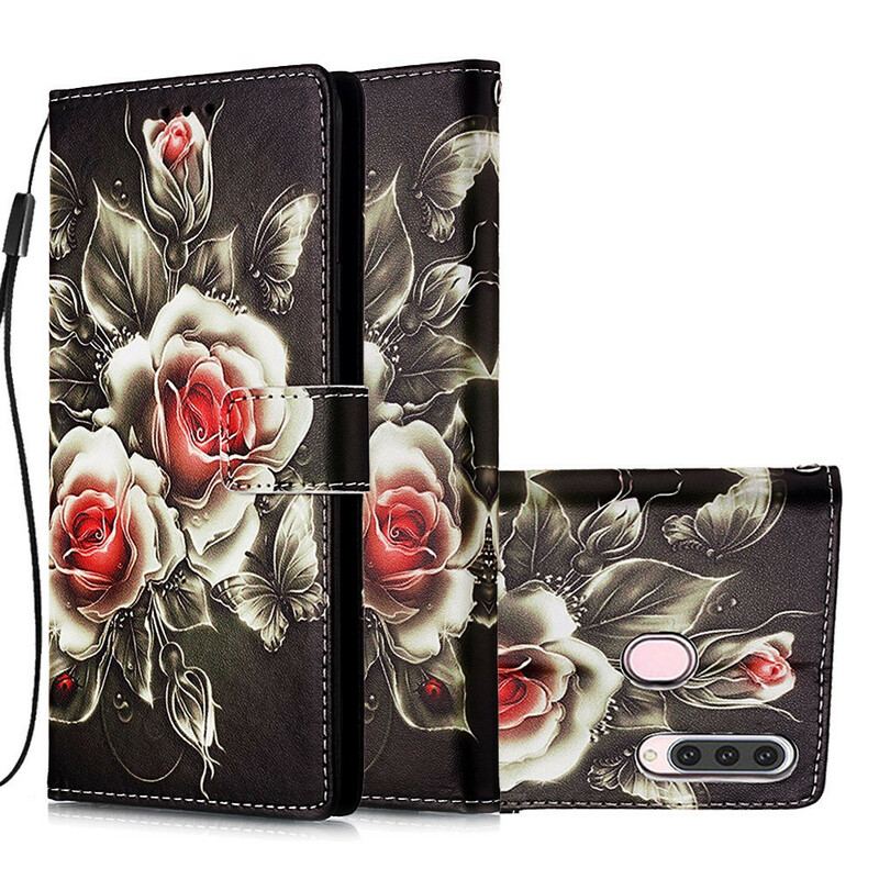 Capa Flip Para Samsung Galaxy A20s Rosas Douradas