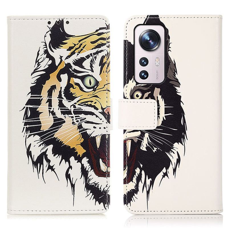 Capa Flip Para Xiaomi 12 Pro Tigre Feroz