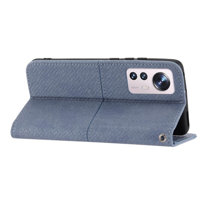 Capa Folio Para Xiaomi 12 Pro De Cordão Estilo De Couro Trançado Com Tiras