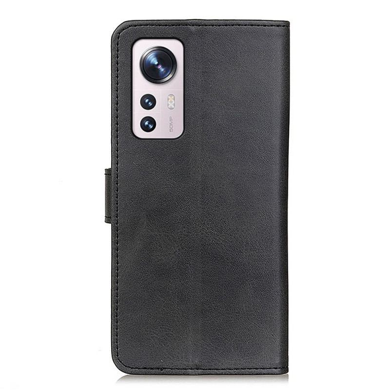 Capa Folio Para Xiaomi 12 Pro Efeito De Couro Fosco Retrô