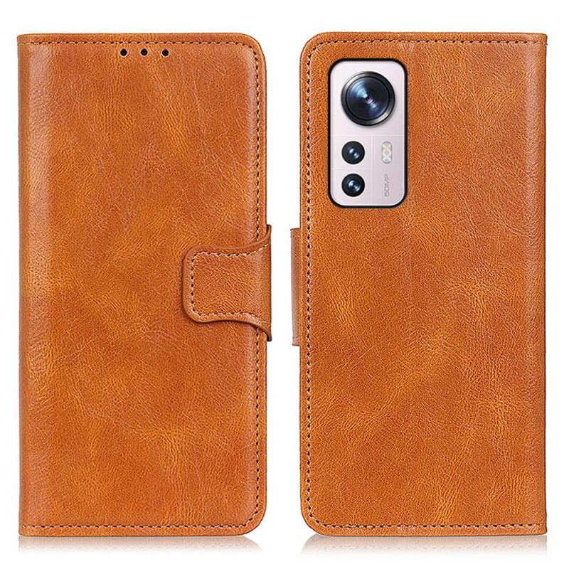Capa Folio Para Xiaomi 12 Pro Fecho Reversível Efeito Couro