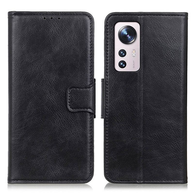 Capa Folio Para Xiaomi 12 Pro Fecho Reversível Efeito Couro