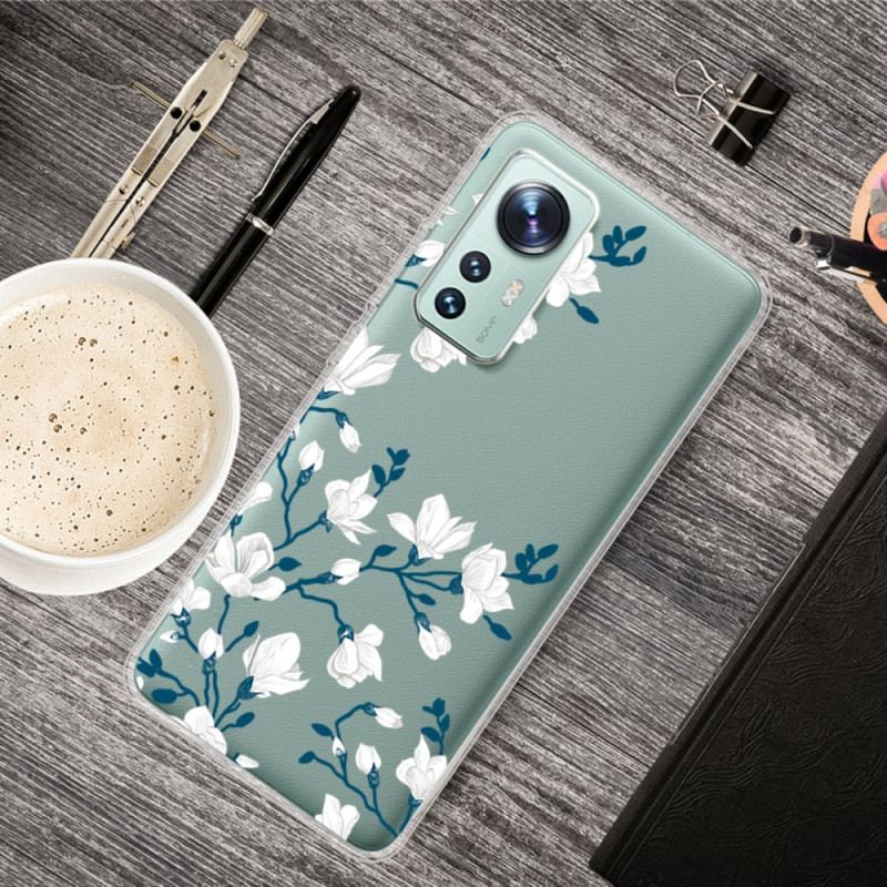 Capa Para Xiaomi 12 Pro Flores Brancas De Silicone
