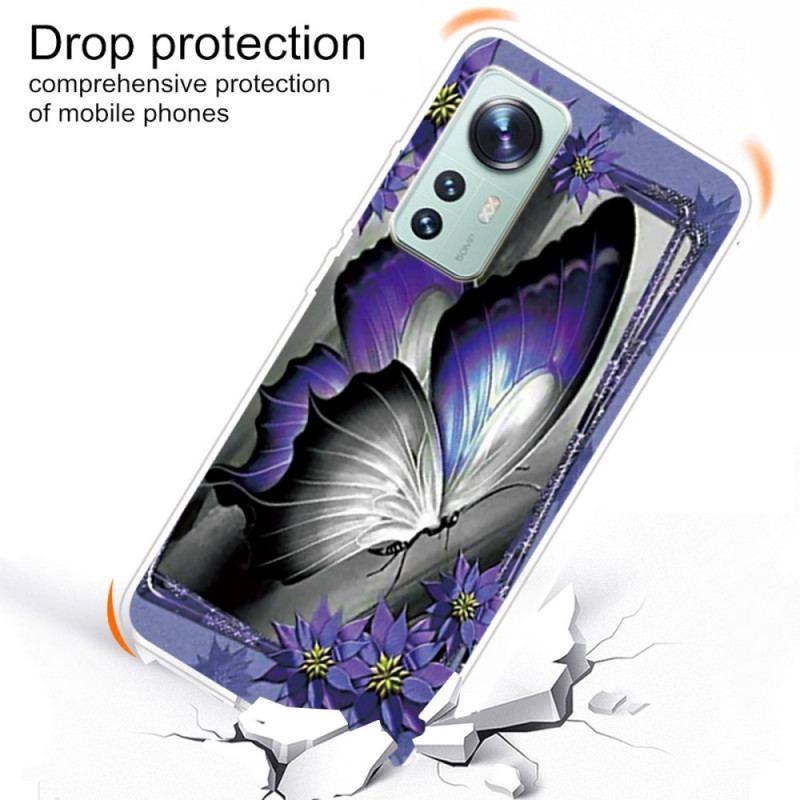 Capa Para Xiaomi 12 Pro Silicone Borboleta Roxa