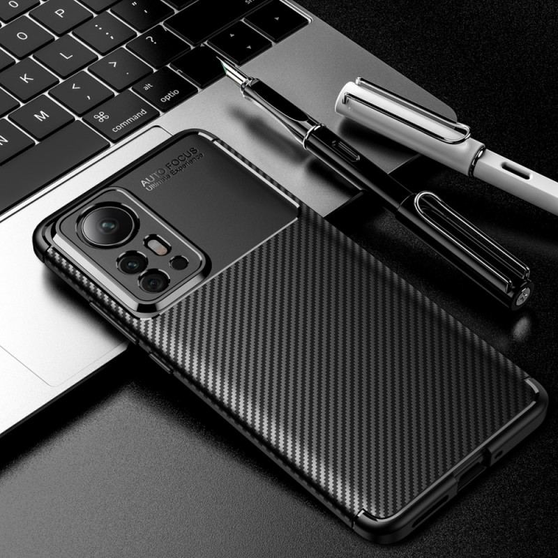 Capa Para Xiaomi 12 Pro Textura Flexível De Fibra De Carbono
