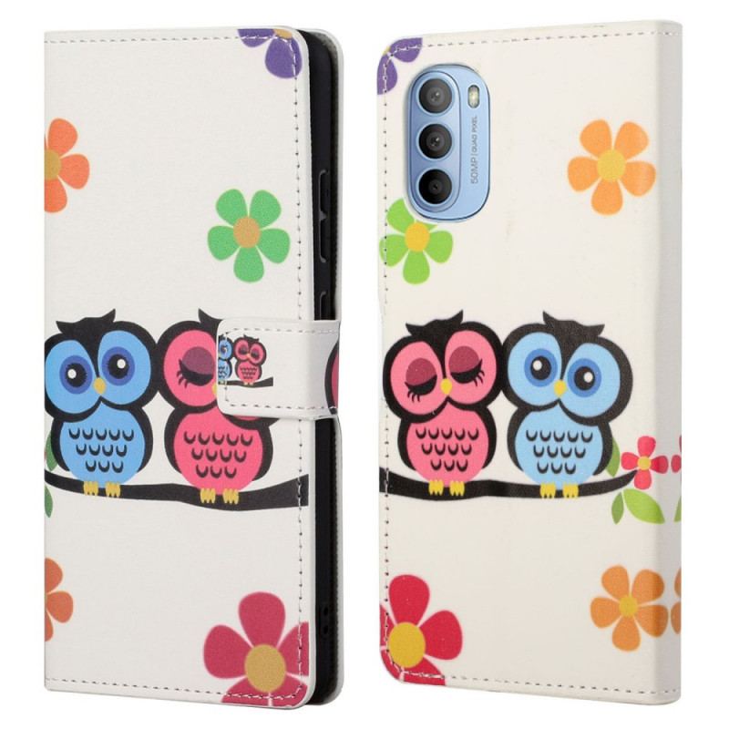 Capa De Couro Para Moto G41 / G31 Família Coruja