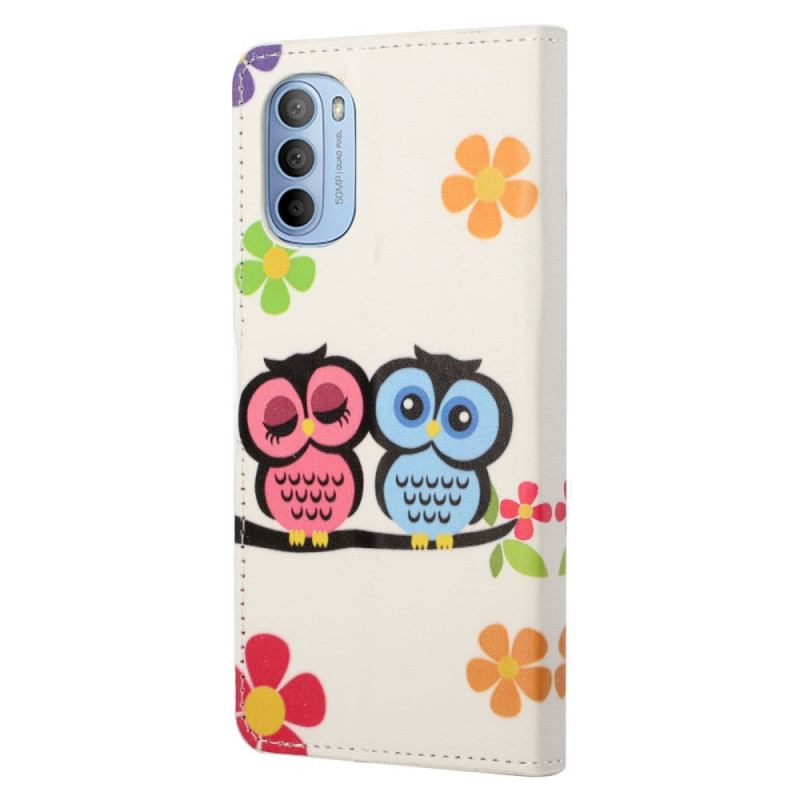 Capa De Couro Para Moto G41 / G31 Família Coruja