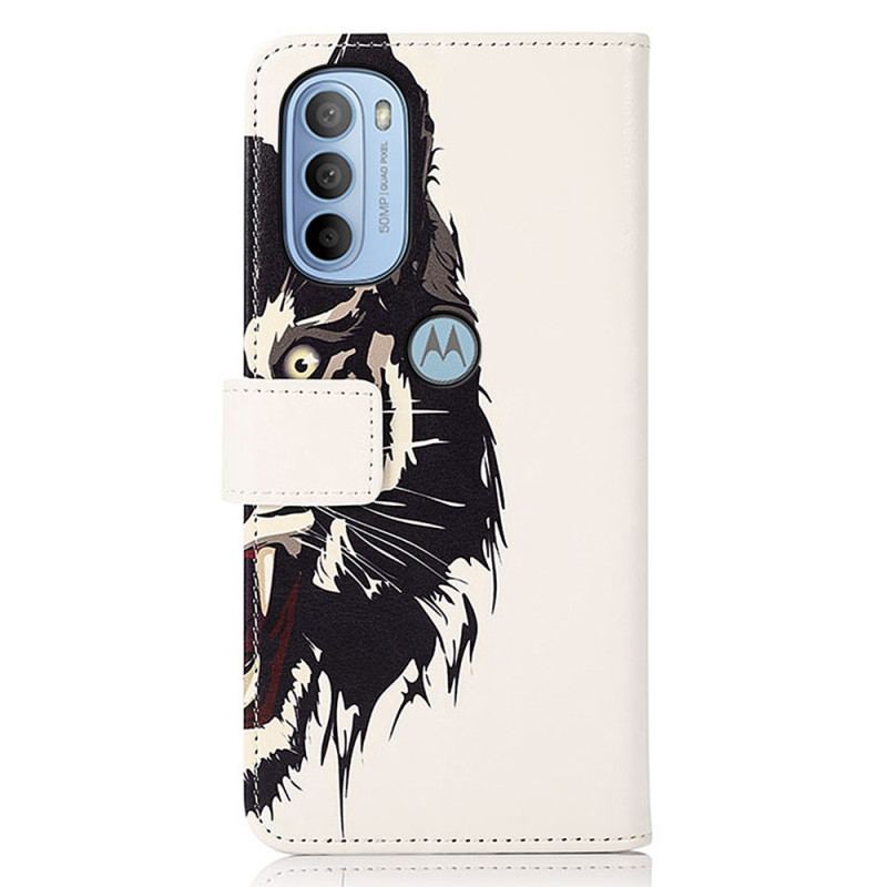Capa De Couro Para Moto G41 / G31 Tigre Feroz
