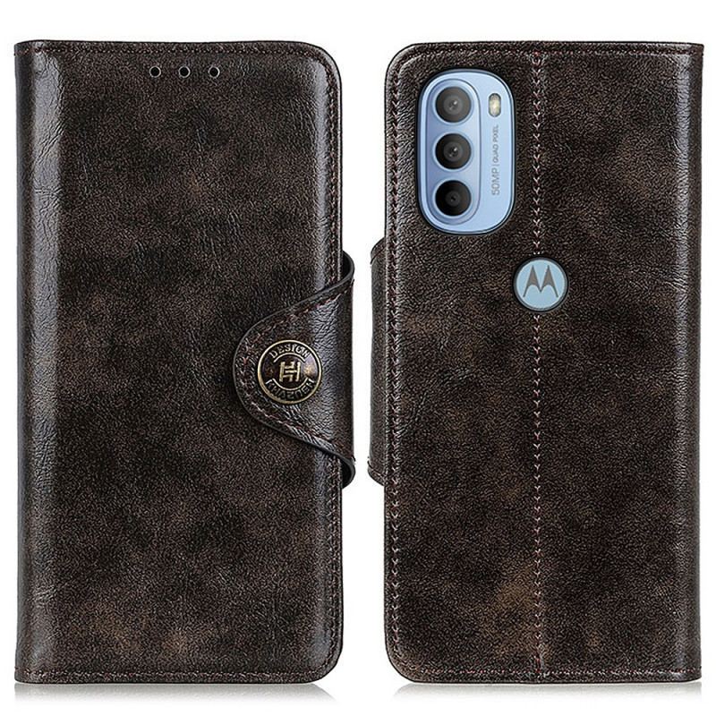 Capa Em Pele Para Moto G41 / G31 Botão Envernizado Imitação De Couro Khazneh