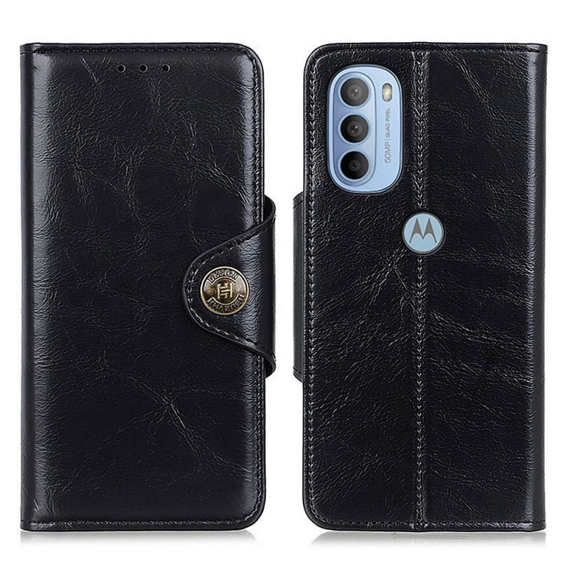 Capa Em Pele Para Moto G41 / G31 Botão Envernizado Imitação De Couro Khazneh