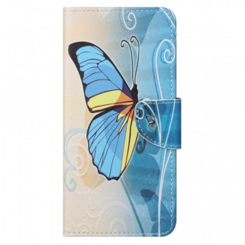 Capa Flip Para Moto G41 / G31 Borboleta Azul E Amarela
