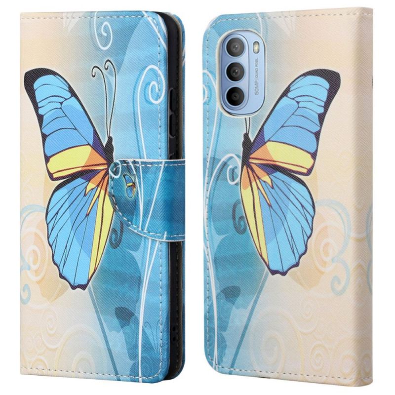 Capa Flip Para Moto G41 / G31 Borboleta Azul E Amarela