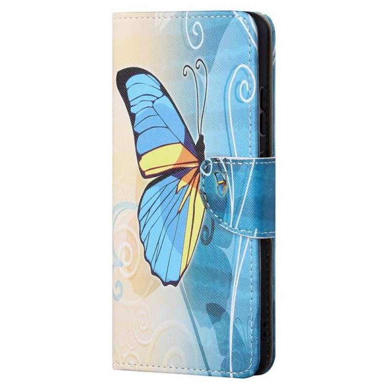 Capa Flip Para Moto G41 / G31 Borboleta Azul E Amarela