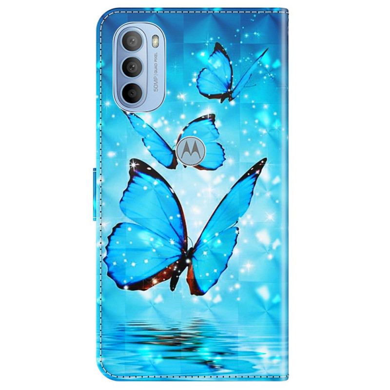 Capa Flip Para Moto G41 / G31 Borboletas Azuis Voando