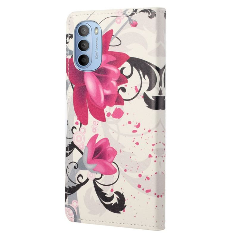 Capa Flip Para Moto G41 / G31 Flores Tropicais