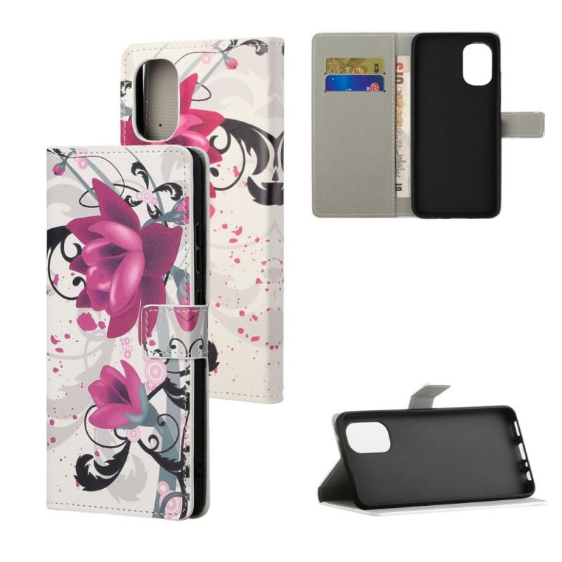 Capa Flip Para Moto G41 / G31 Flores Tropicais