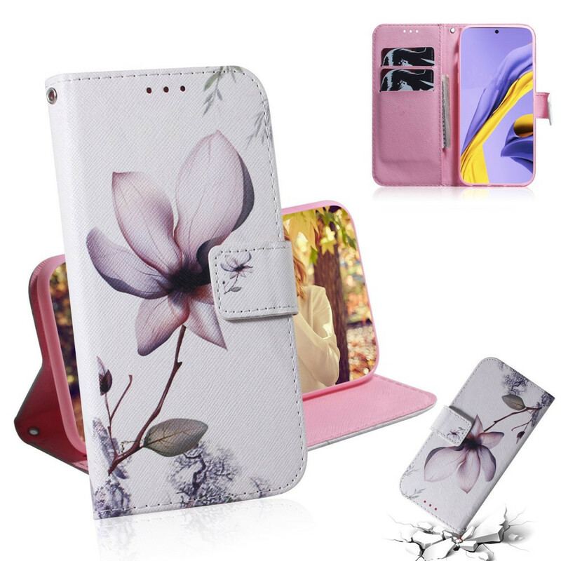 Capa De Couro Para Samsung Galaxy A51 Flor Rosa Empoeirado