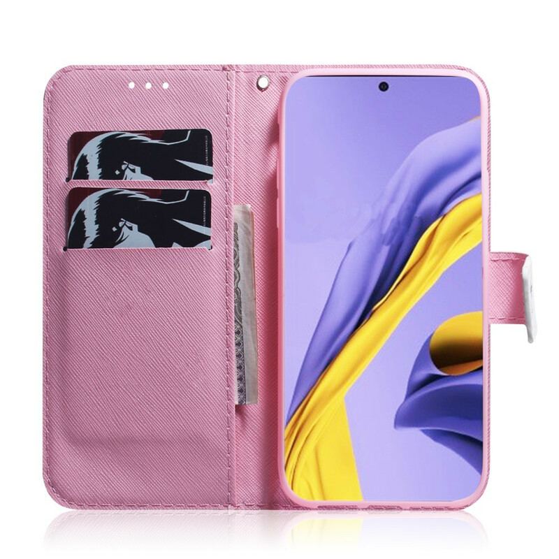 Capa De Couro Para Samsung Galaxy A51 Flor Rosa Empoeirado