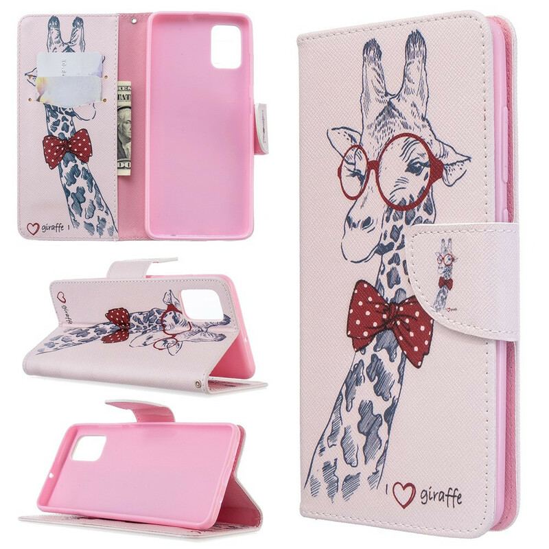 Capa De Couro Para Samsung Galaxy A51 Girafa Inteligente